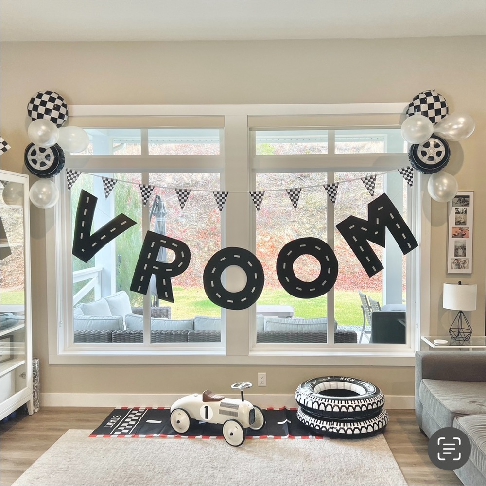 Vintage looking race car party supplies/decor